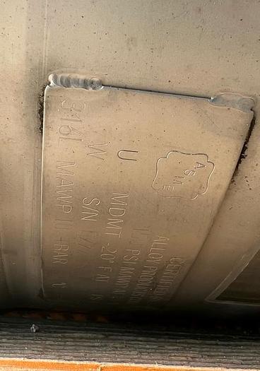 Used Tank, 50 Gallon, 316L S/st, 150 PSI, Alloy Products #S744925