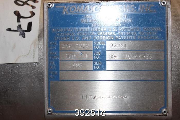 Unused Komax 8" In-Line Static Mixer, 32981 #39251