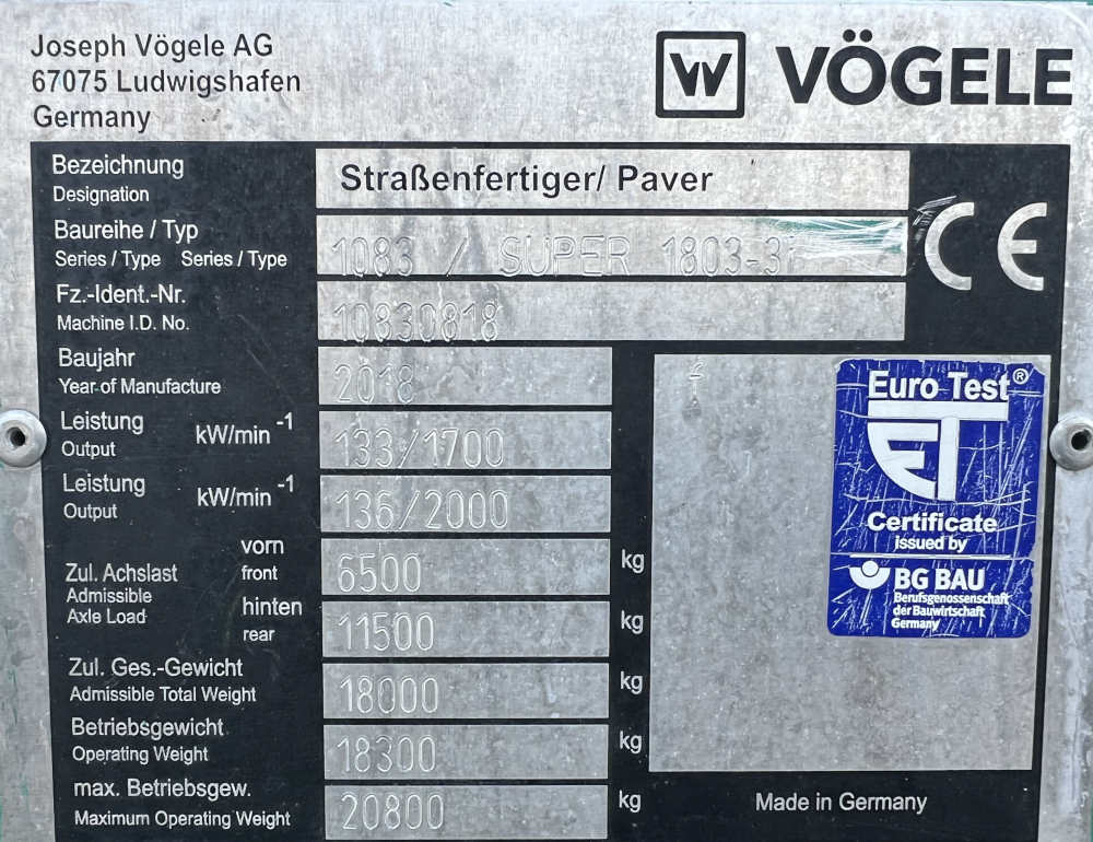 Usato 2018 Vogele S 1803-3i