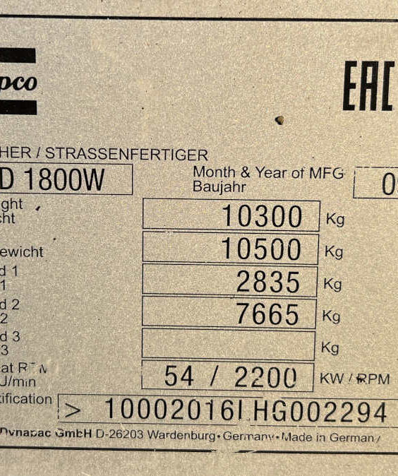 Used 2018 Dynapac SD 1800W -294-