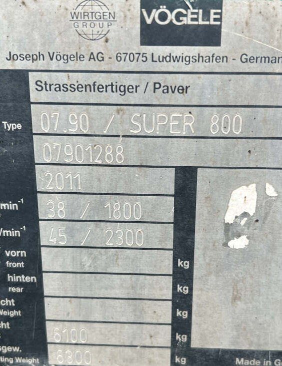 Used 2011 Vogele Super 800 -288-