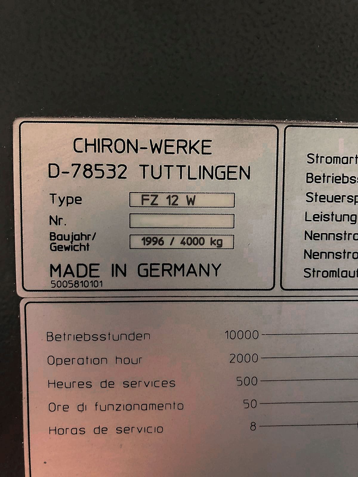 Used Chiron FZ12 W - CNC Machining centers - 1996