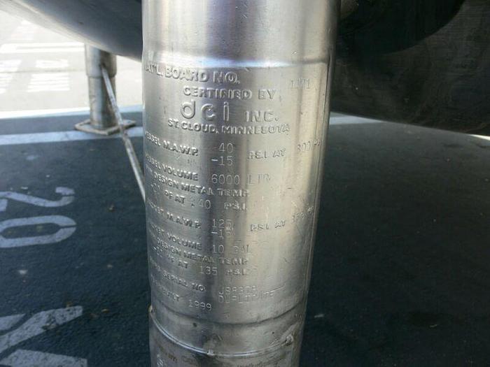 Used DCI 6000 Liter Stainless Steel Jacketed Reactor w/ Top Agitator 40 psi / 125 psi