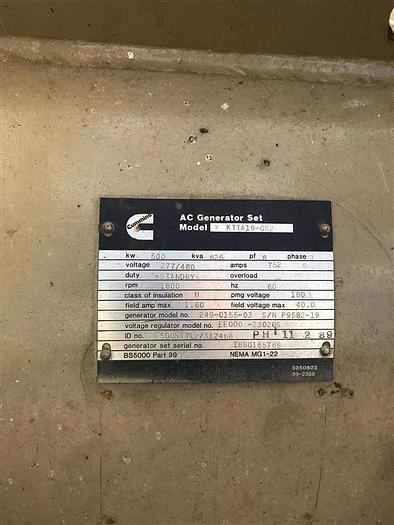 Used 1988 Cummins KTTA19-GS2 Engine & 500 KW DIESEL GENERATOR