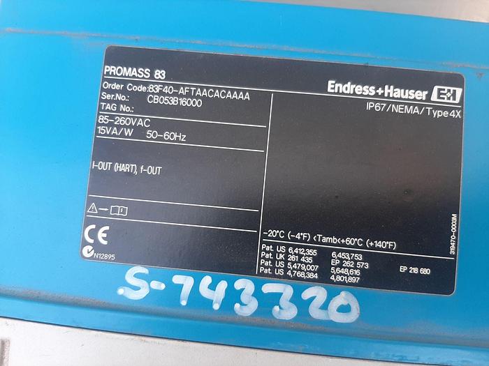 Used Meter, Flow, Endress Hauser, Promass F, 1-1/2", 316 S/st, C #S743320