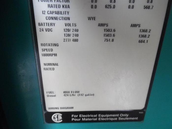 Used 2012 Cummins 500kw Generator