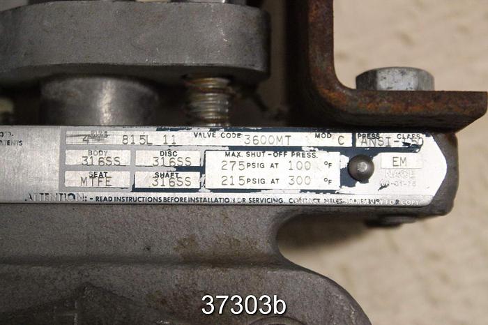 Used Jamesbury 4" Hand Operated Butterfly Valve, 4 815L-11-3600 MT #37303