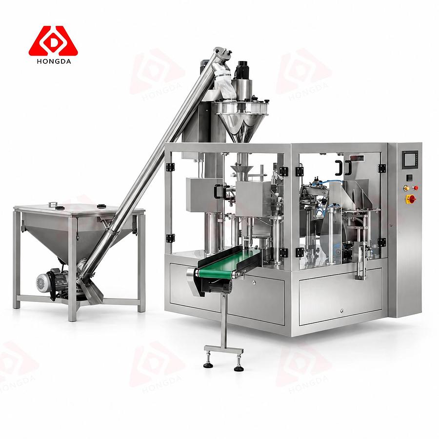 Rotary Pre-made Pouch packaging machine with Powder Filling Feeder