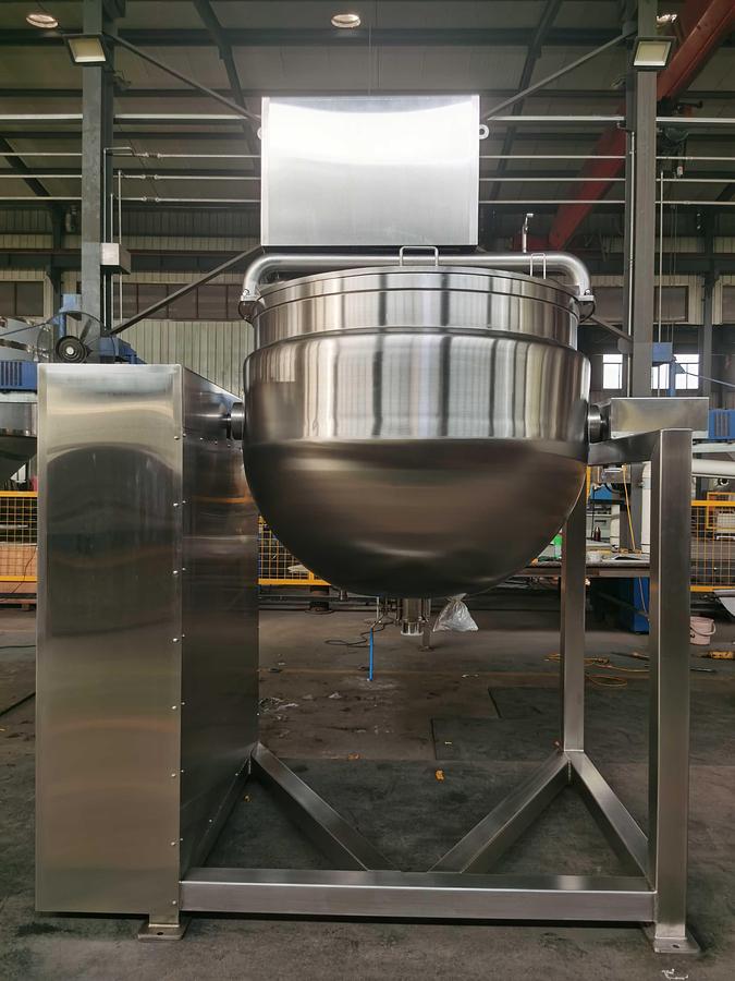 250 Gallon Electric Full Jacketed Kettle with Hydraulic Tilting & Double Mixing - Stainless Steel Commercial Cooking Kettle