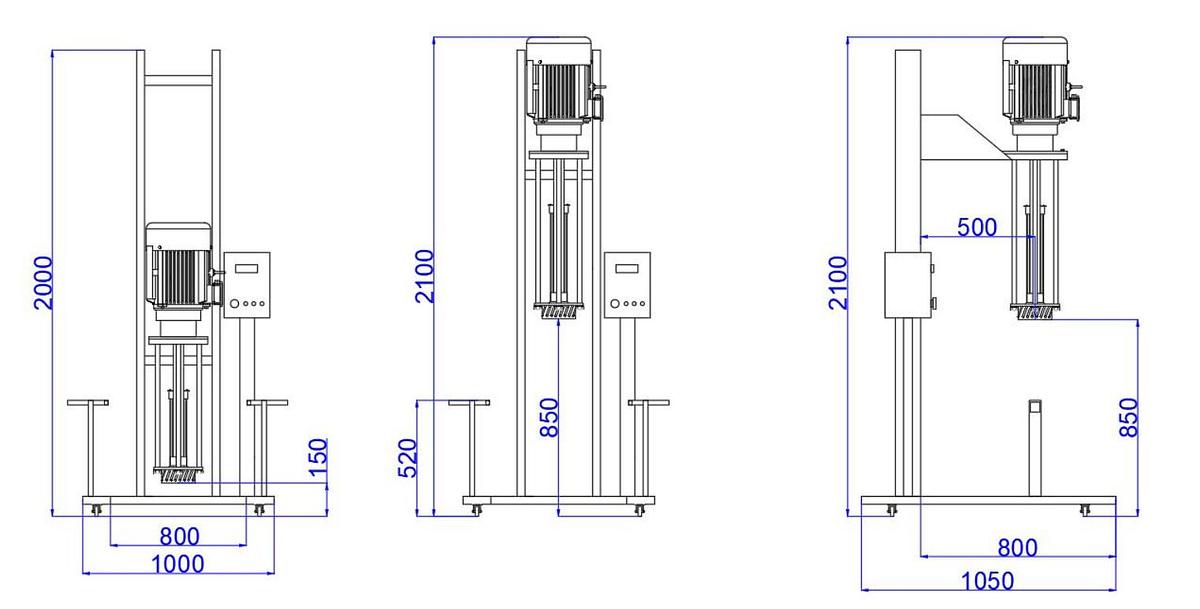 Pneumatic lift homogenizer with 100L mobile open-top tank