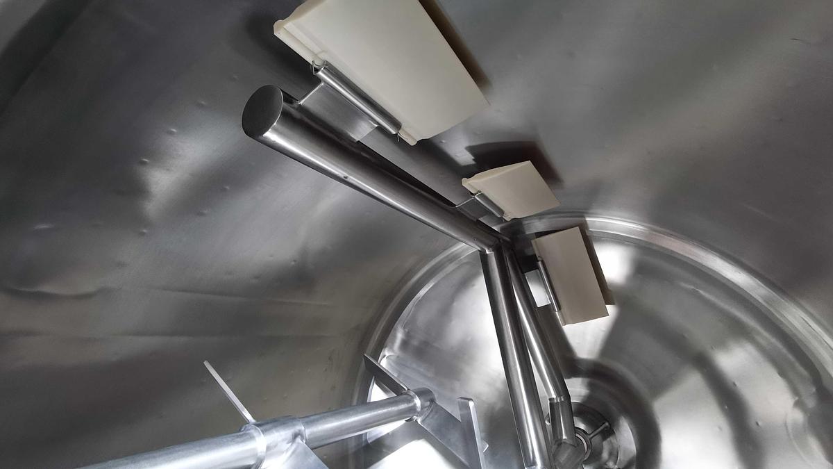 New 500 Gal Steam Jacketed SS Cone Bottom Mixing Kettle: Triple Agitation, High Shear Disperser, Scraper & Paddle