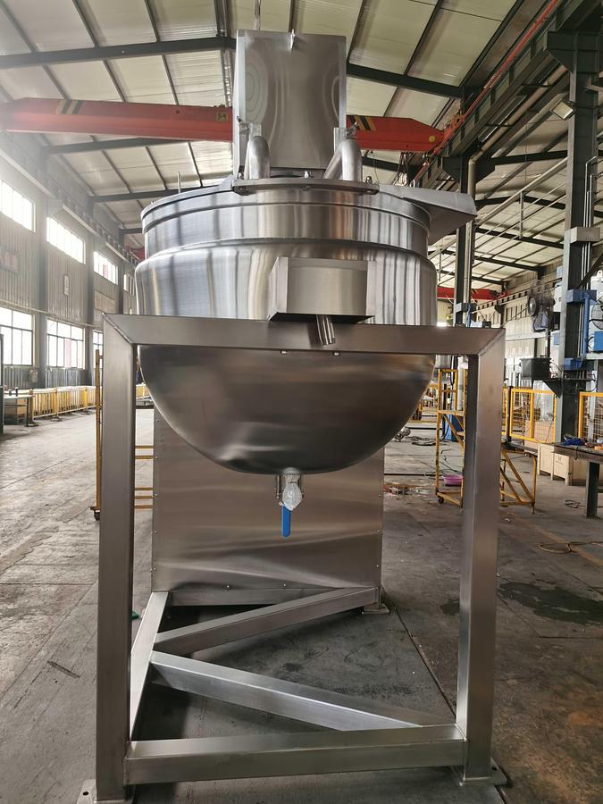 250 Gallon Electric Full Jacketed Kettle with Hydraulic Tilting & Double Mixing - Stainless Steel Commercial Cooking Kettle