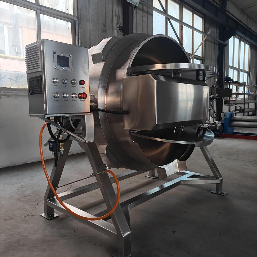 New New 400L SS304 Sanitary Kettle – Gas Heating, Manual Tilting & VFD Scraper Mixer – In Stock In Ontario, CA