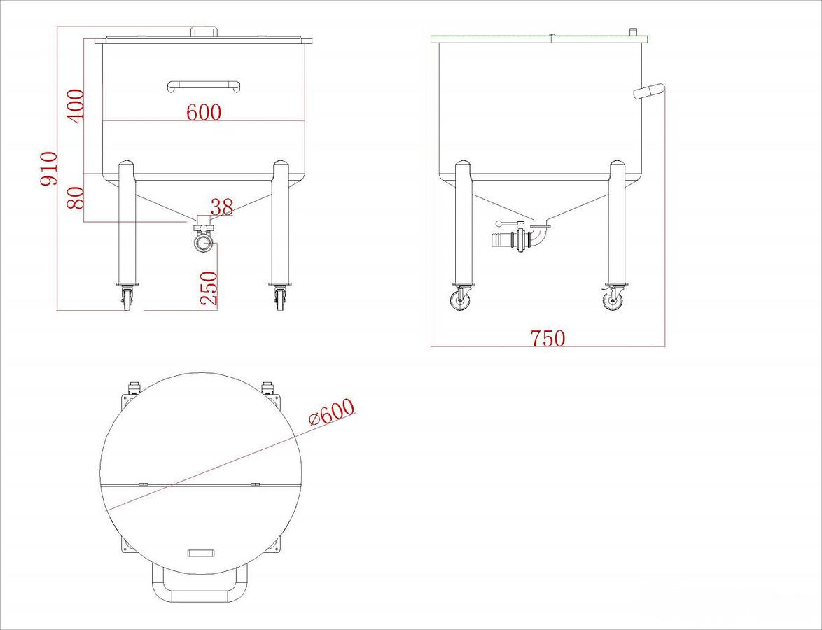 Pneumatic lift homogenizer with 100L mobile open-top tank