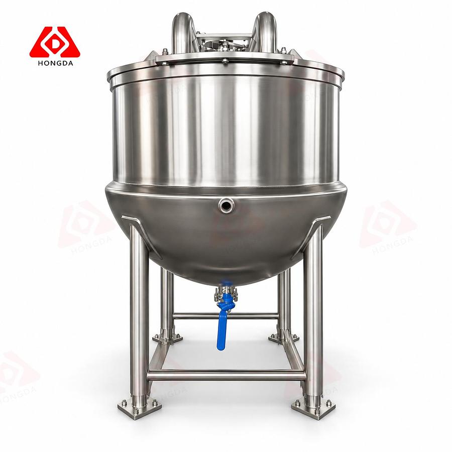 300 Gallon Stainless Steel Bare Kettle - Jacketed for Industrial Cooking with Lids and bridge