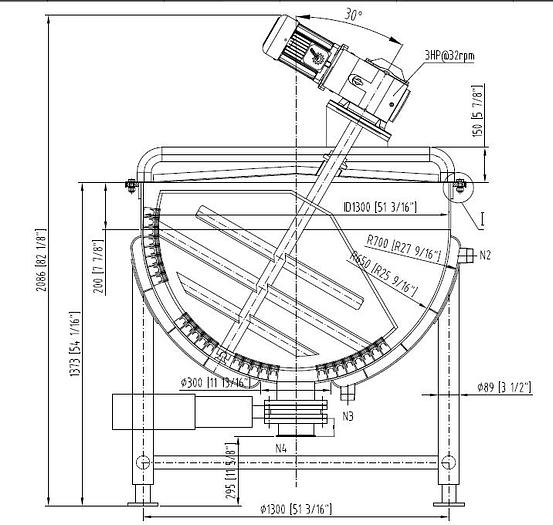Customizede 200 gallon kettle with inclined agitator