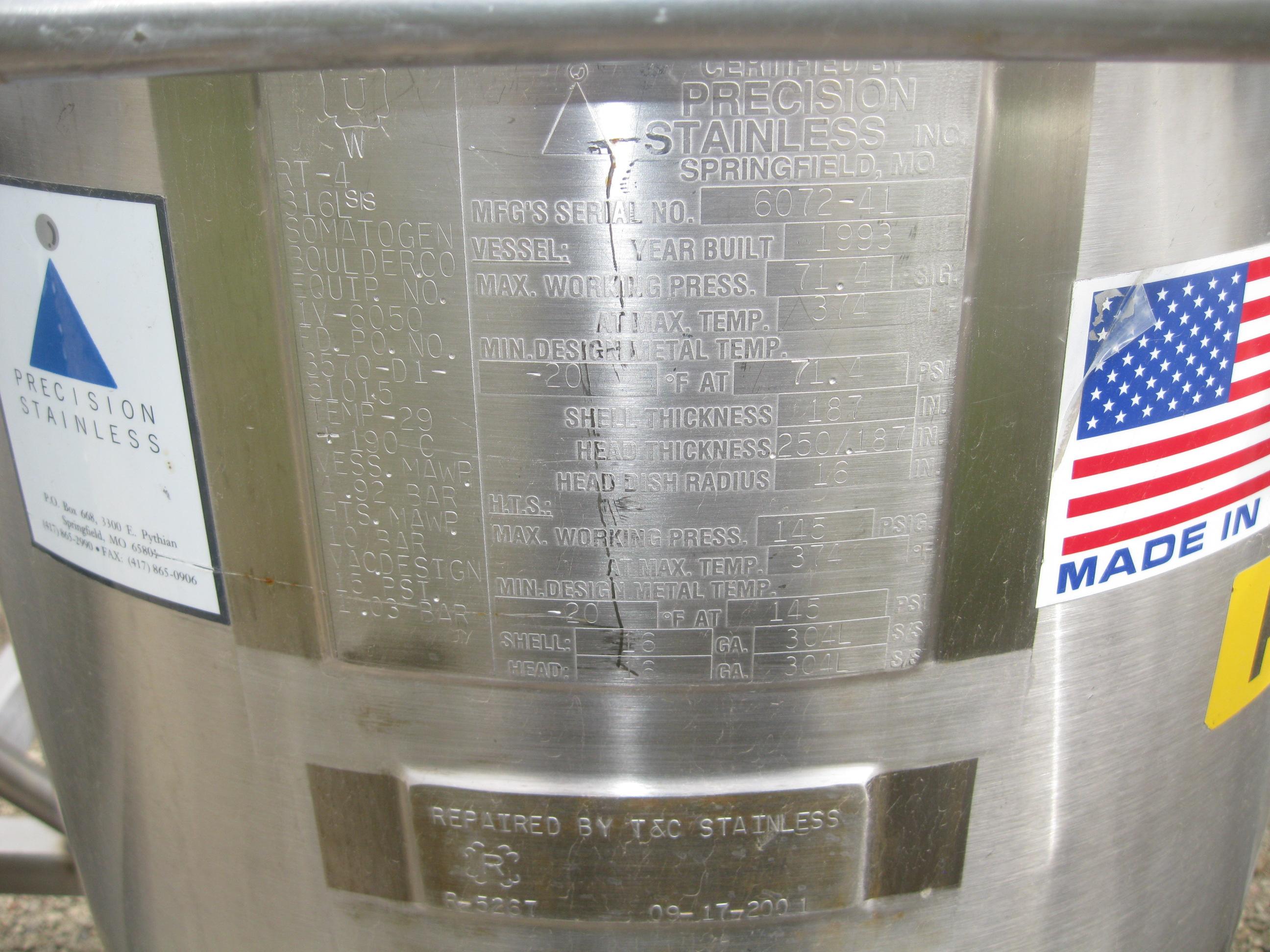 Used 60 GALLON SINGLE SHELL TANK.  PERMA-SAN MODEL 60-OVC SERIAL 25682-3