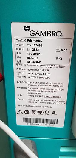 Used Gambro Prismaflex Dialysegerät mit Barkey Auto Control 3XPT Unit