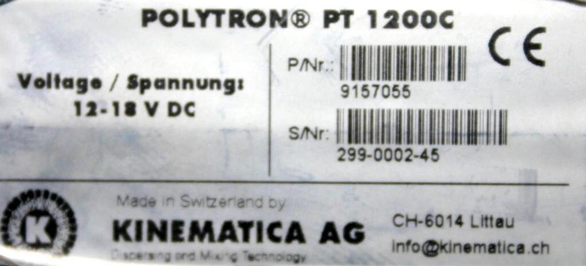 Used KINEMATICA POLYTRON PT 1200 C HANDHELD HOMOGENIZER WITH PT-DA 1205/2EC HEAD