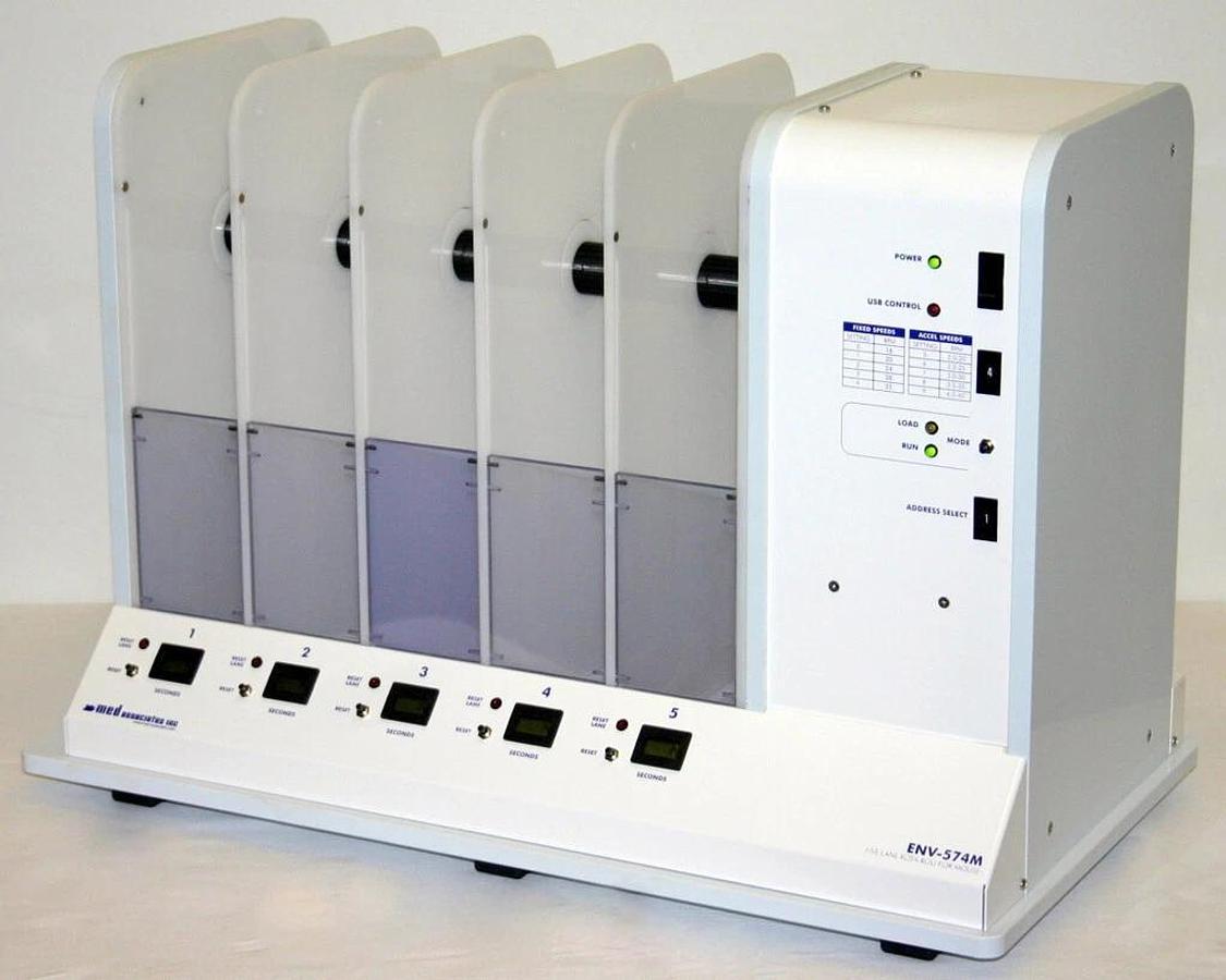 Used MED ASSOCIATES 5 LANE MOUSE TREADMILL, ROTA-ROD, ROTAROD, ROTOROD MODEL ENV-574M