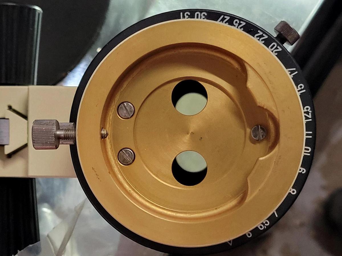 Used WILD HEERBRUGG STEREO MICROSCOPE, MODEL M7A W/ ADJUSTABLE IRIS, STAND & LIGHT