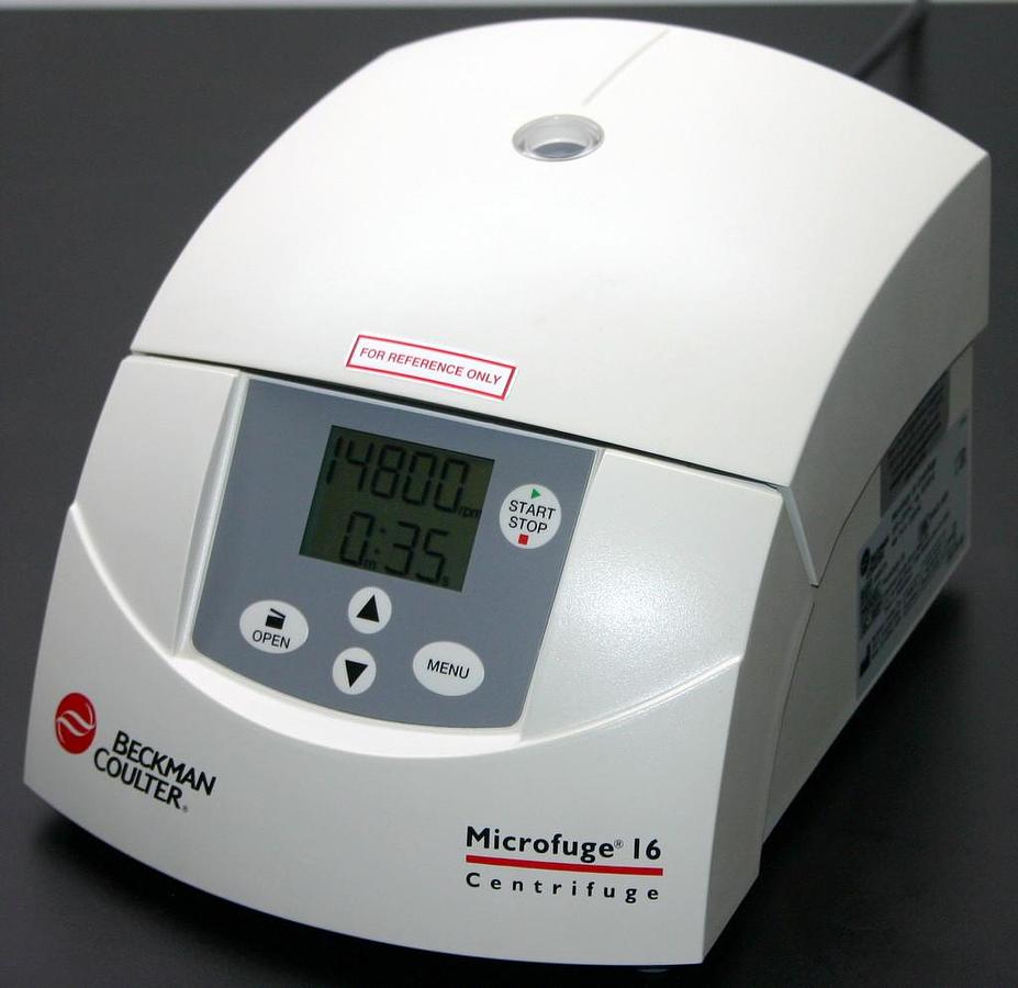 Used BECKMAN COULTER CENTRIFUGE, MICRO-CENTRIFUGE, MODEL MICROFUGE 16