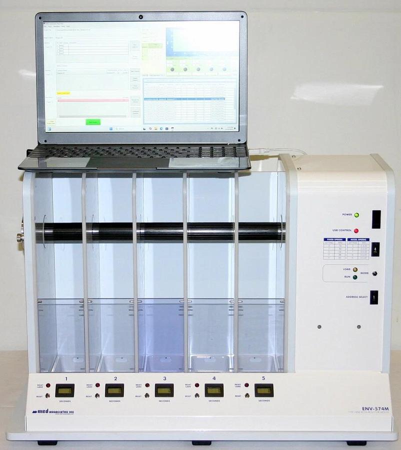 Used MED ASSOCIATES 5 LANE MOUSE TREADMILL, ROTA-ROD, ROTAROD, ROTOROD MODEL ENV-574M