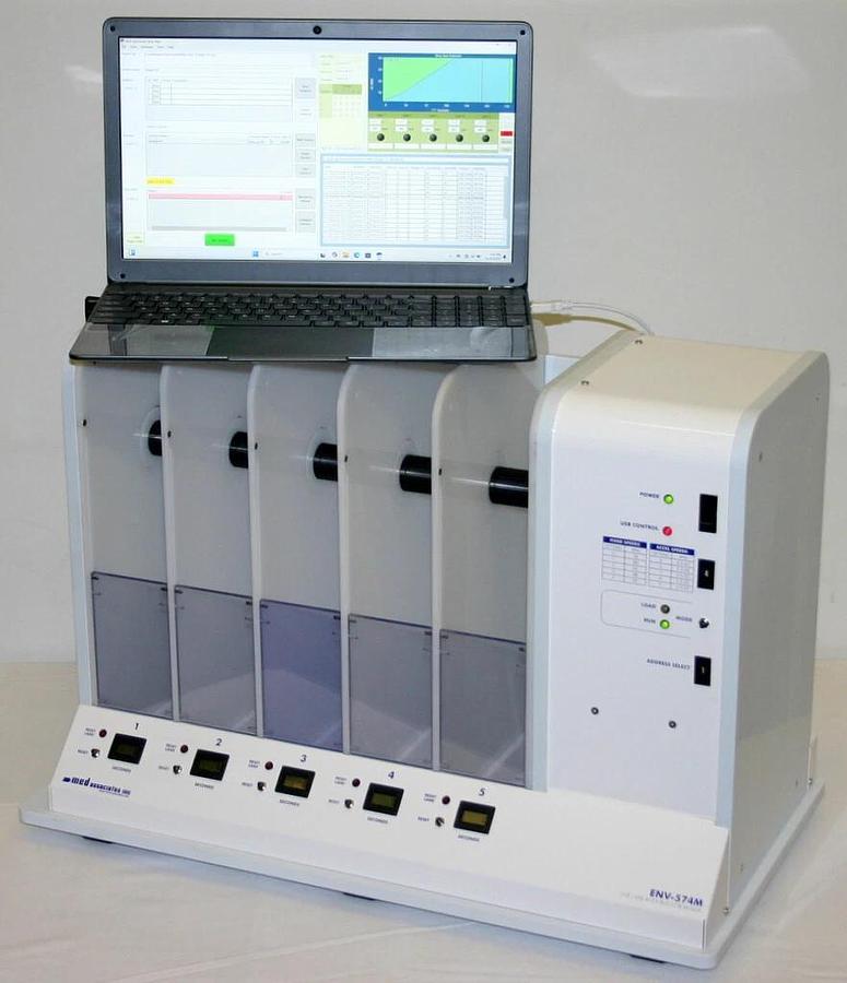 Used MED ASSOCIATES 5 LANE MOUSE TREADMILL, ROTA-ROD, ROTAROD, ROTOROD MODEL ENV-574M