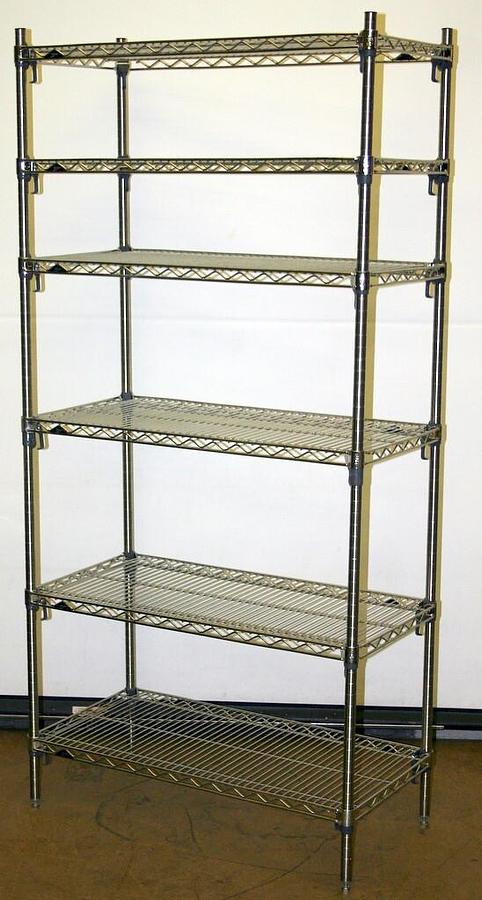 METRO SUPER ADJUSTABLE ERECTA 6 SHELF STAINLESS SHELVING RACK, 36"L x 18"W x 74H