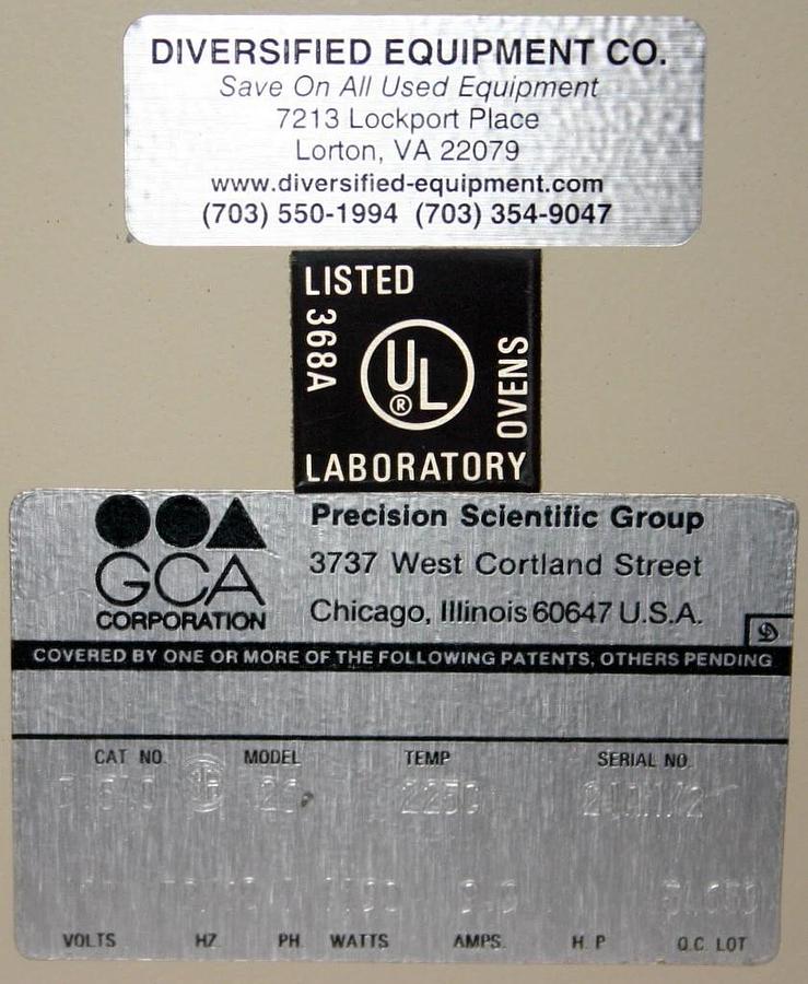 Used PRECISION MECHANICAL-CONVECTION FORCED AIR OVEN, MODEL 26, CATALOG NUMBER 31540