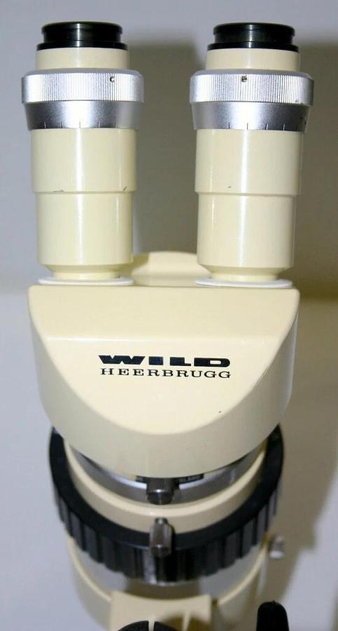 Used WILD HEERBRUGG STEREO MICROSCOPE, MODEL M7A W/ ADJUSTABLE IRIS, STAND & LIGHT