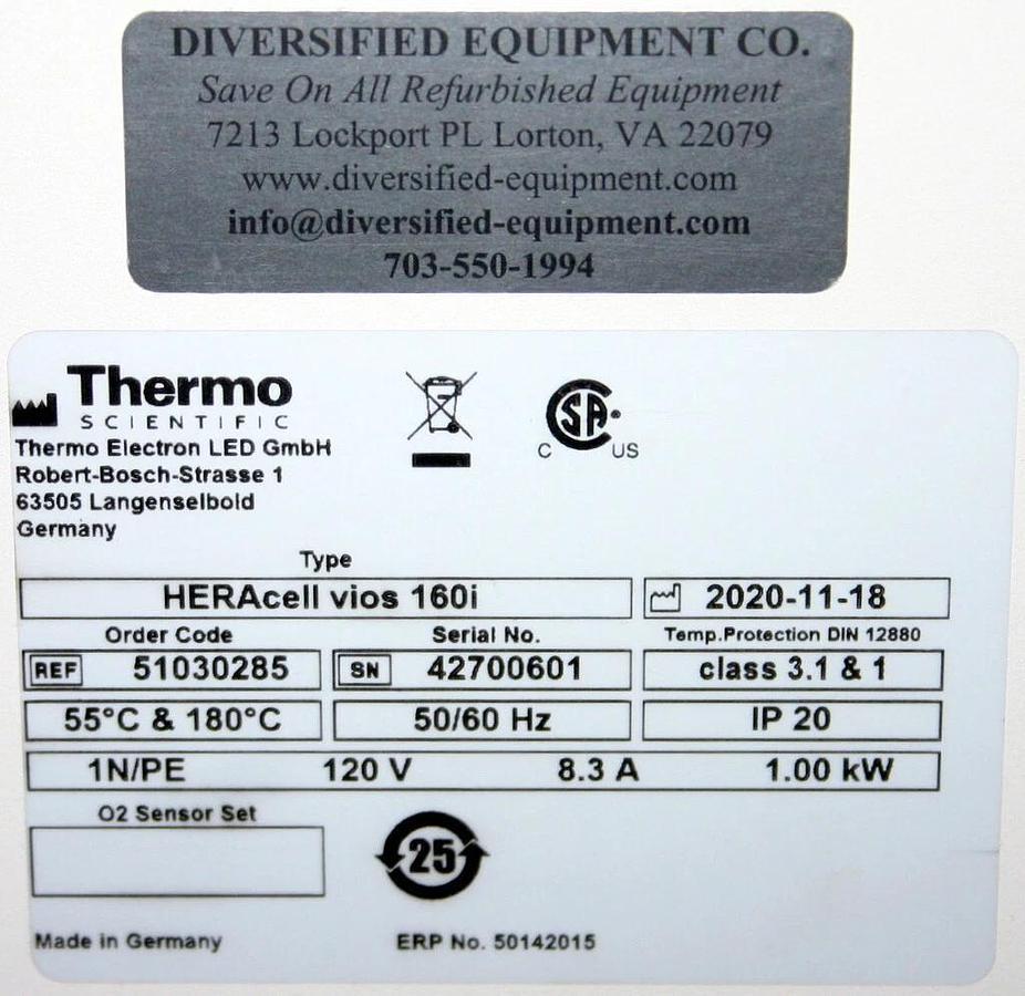 THERMO SCIENTIFIC HERACELL VIOS 160I CO2 INCUBATOR, 165L, ELECTROPOLISHED S/S