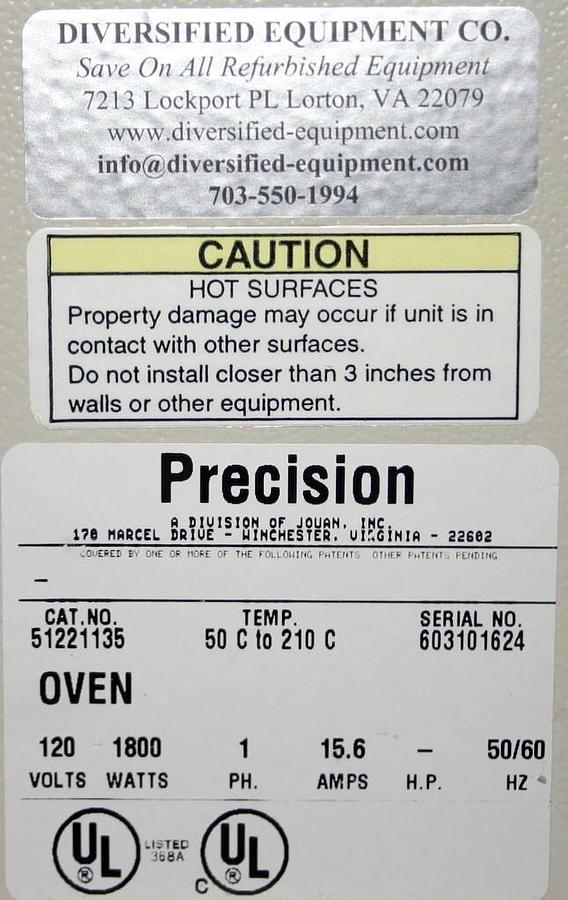 Used PRECISION MECHANICAL-CONVECTION FORCED AIR OVEN, MODEL 45EM, CATALOG 51221135