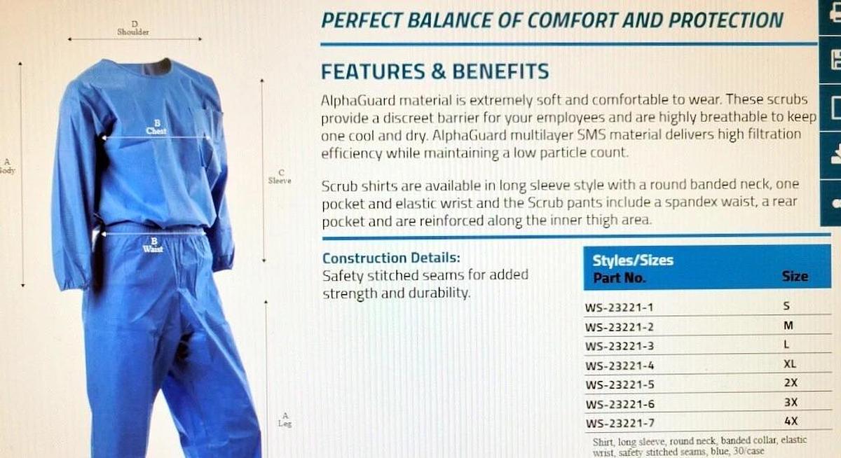 ALPHA PRO TECH CRITICAL COVER SCRUB SHIRTS, DARK BLUE, LONG SLEEVE, ASST. SIZES