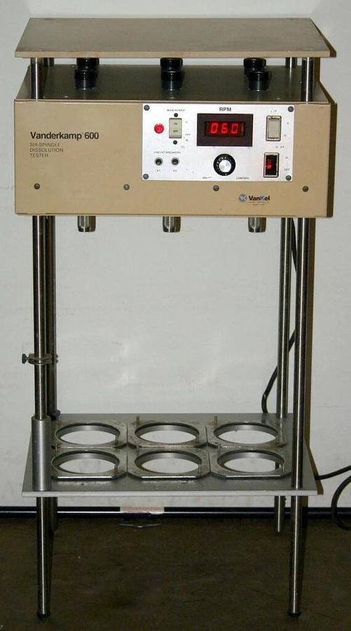 Used VANDERKAMP VANKEL 6 SPINDLE DISSOLUTION TESTING STATION, MODEL VK-600