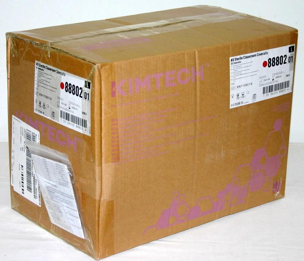 Used KIMBERLY-CLARK KIMTECH A5 STERILE CLEANROOM COVERALLS, L 88802, X-L 88803, PPE
