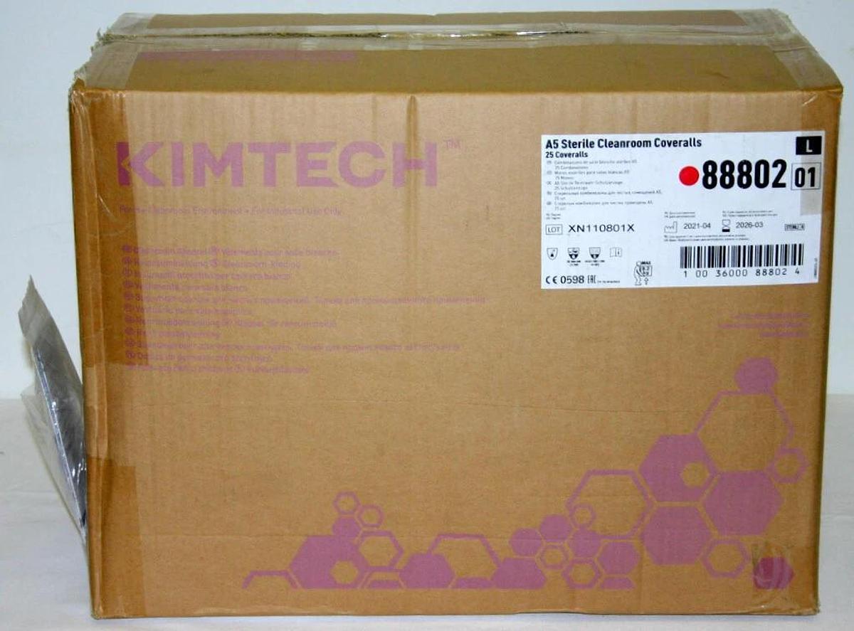 Used KIMBERLY-CLARK KIMTECH A5 STERILE CLEANROOM COVERALLS, L 88802, X-L 88803, PPE