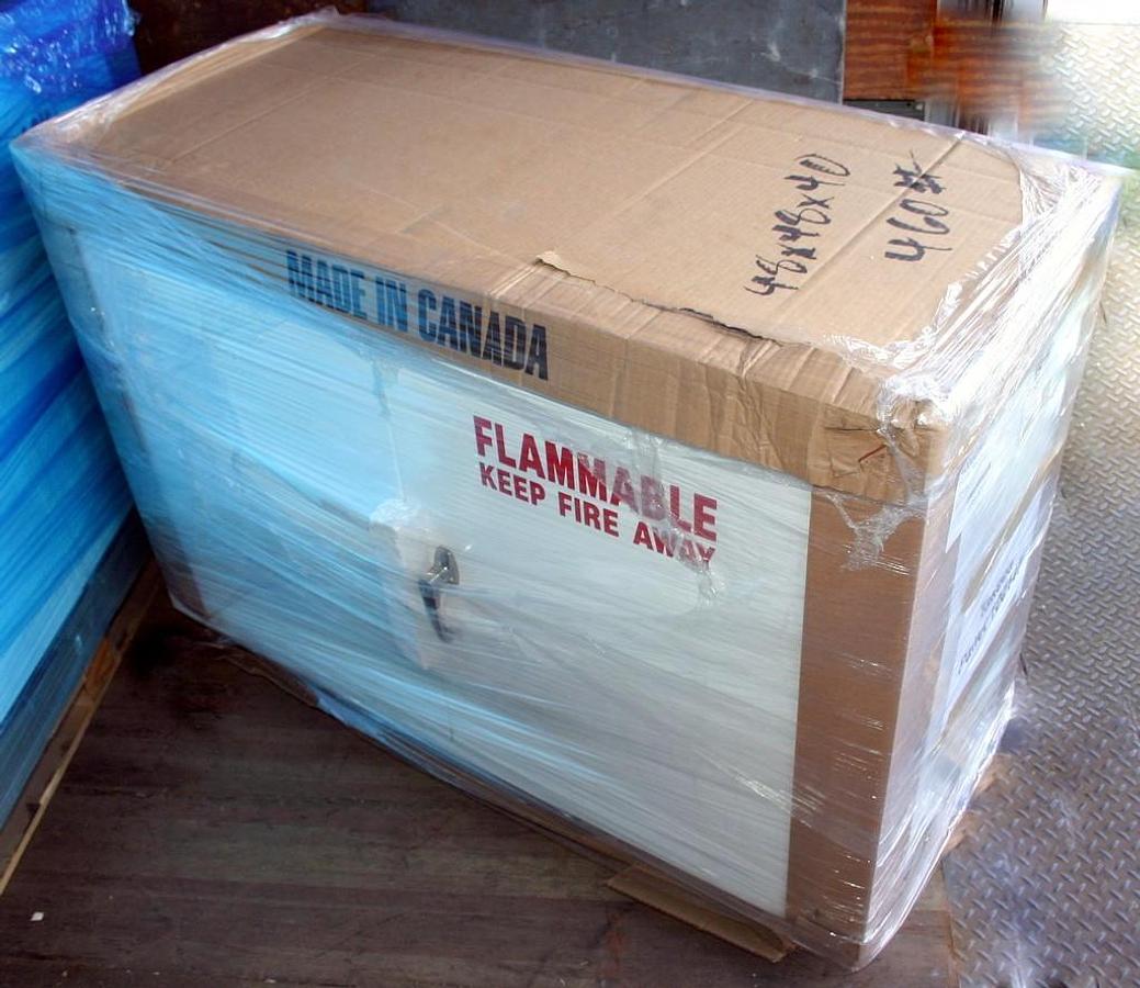 Used NEW ENGLAND LAB MOTT INSULATED SOLVENT CABINET, FIRE PROOF, 48", MODEL 1512011