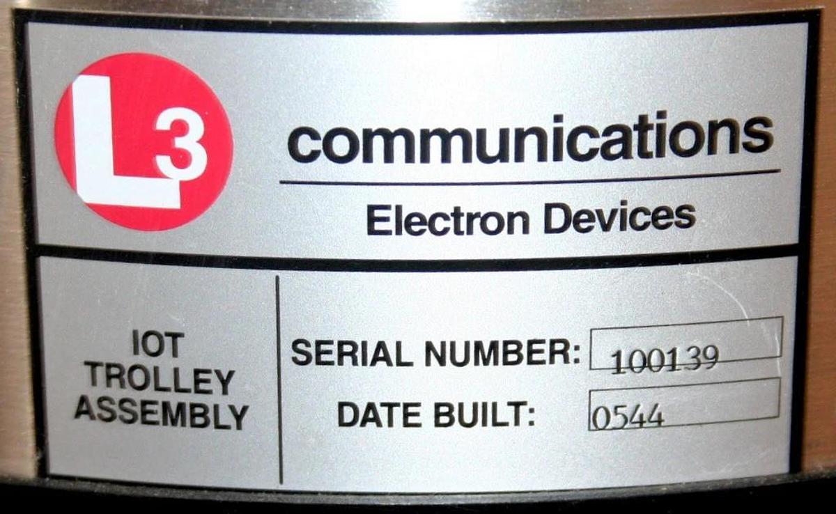 Used L3 COMMUNICATIONS IOT INDUCTIVE OUTPUT TUBE TROLLEY ASSEMBLY