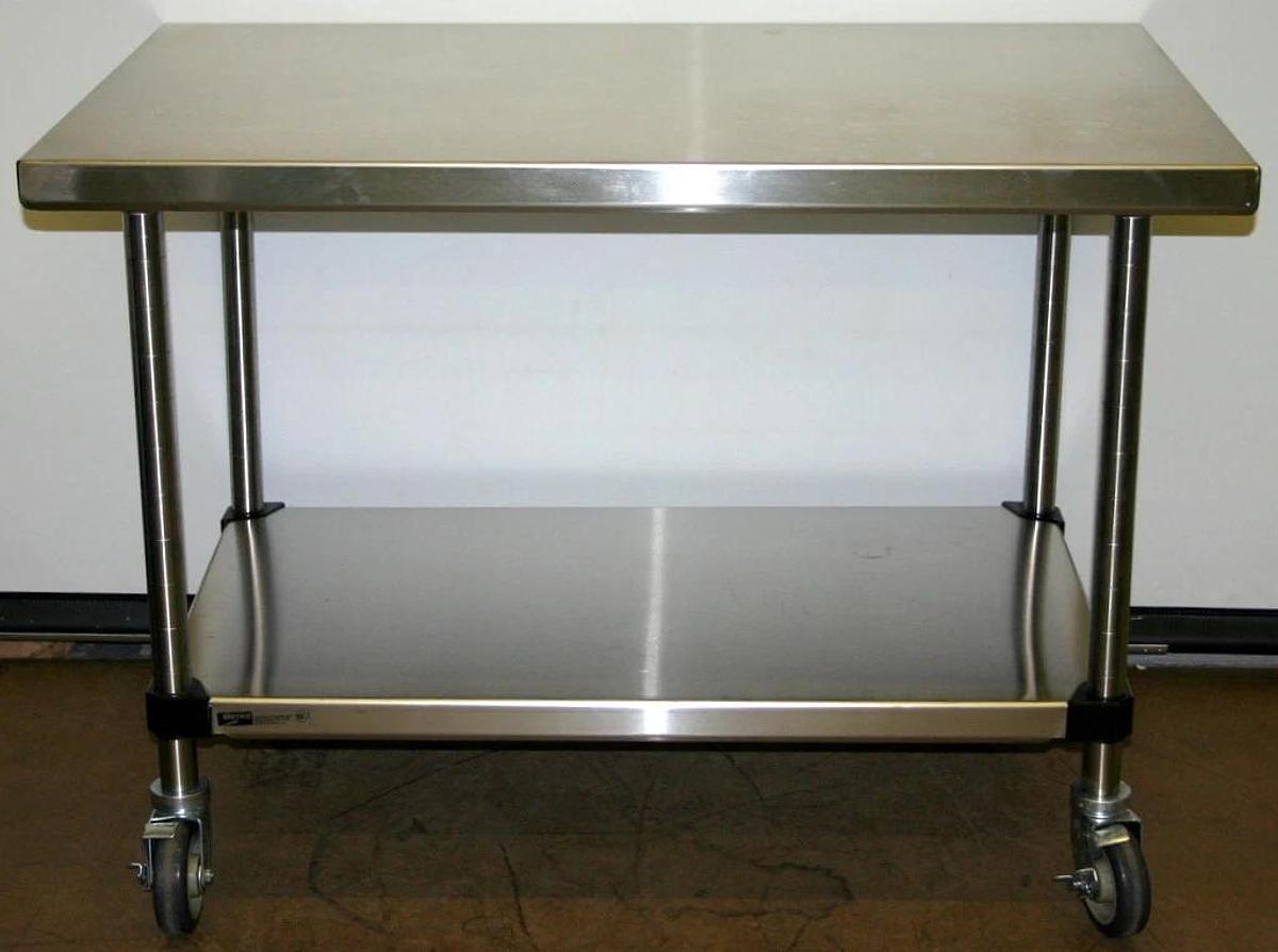 Used METRO HD SUPER STAINLESS STEEL MOBILE WORKTABLE, MODEL MWT305FS, 48"LX30"WX34"H