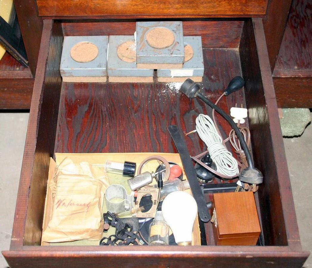 Used BAUSCH & LOMB, B & L ANTIQUE 1947 PHOTOMICROSCOPE WITH WOOD CABINET & ACCYS.