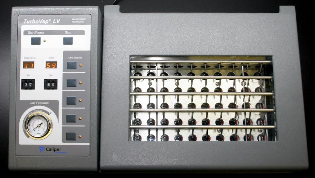 Used CALIPER LIFESCIENCES TURBOVAP LV EVAPORATOR CONCENTRATION WORKSTATION WITH 16 x 100mm RACK