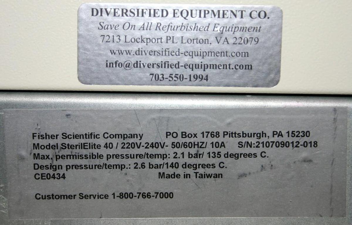 Used FISHER SCIENTIFIC AUTOMATIC STEAM AUTOCLAVE STERILIZER, MODEL STERILELITE 40