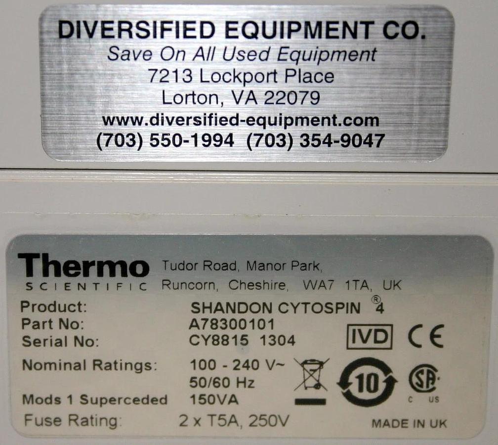 Used THERMO SCIENTIFIC SHANDON CYTOCENTRIFUGE, MODEL CYTOSPIN 4
