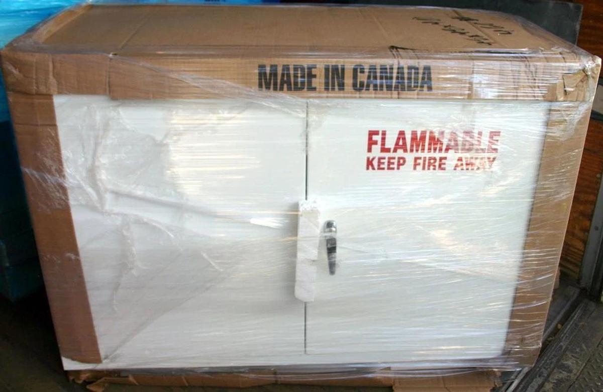 Used NEW ENGLAND LAB MOTT INSULATED SOLVENT CABINET, FIRE PROOF, 48", MODEL 1512011