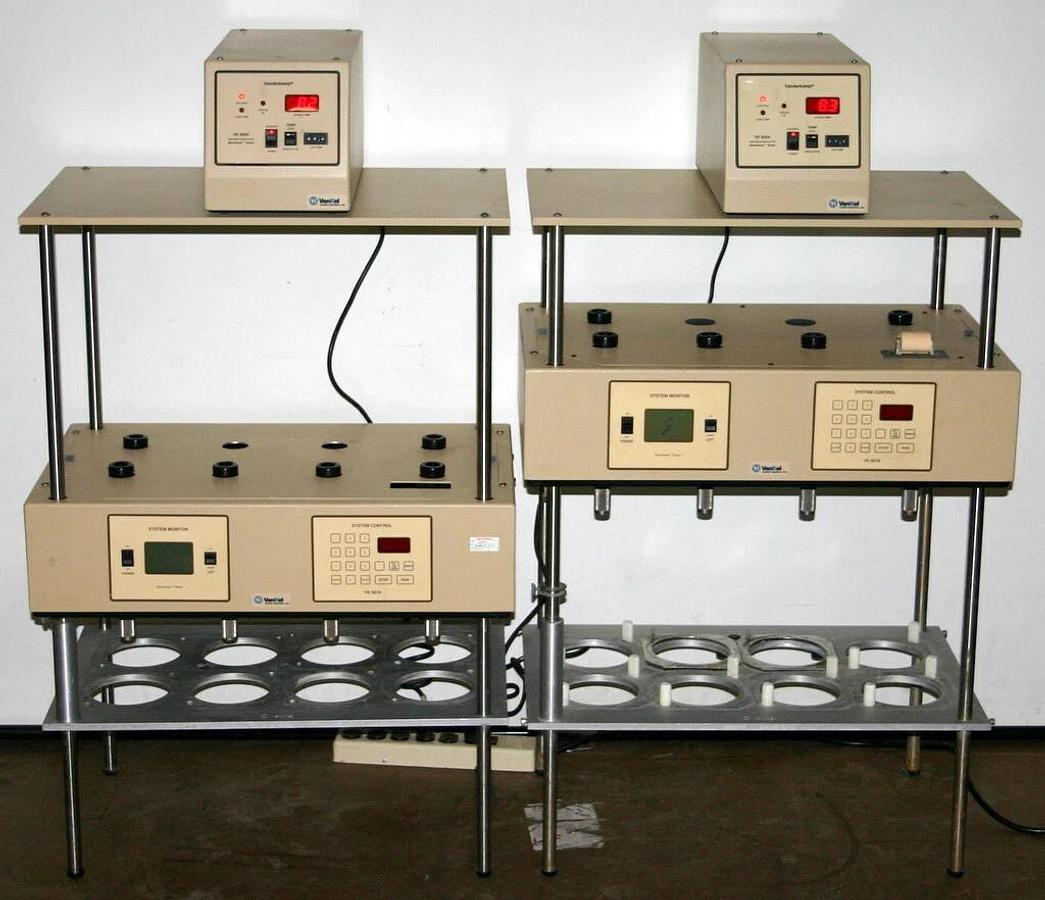Used VANKEL DISSOLUTION TESTING STATIONS, MODEL VK6010-8 WITH VK650A CIRCULATOR