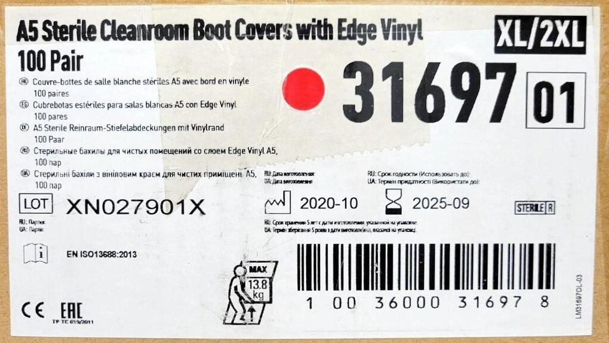 Used KIMBERLY-CLARK KIMTECH A5 STERILE CLEANROOM BOOT COVERS W/ EDGE VINYL 31697, PPE