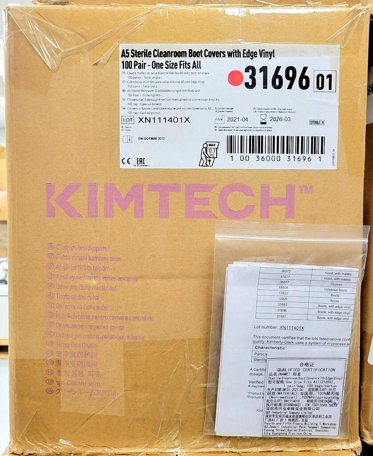 Used KIMBERLY-CLARK KIMTECH A5 STERILE CLEANROOM BOOT COVERS W/ EDGE VINYL 31696, PPE