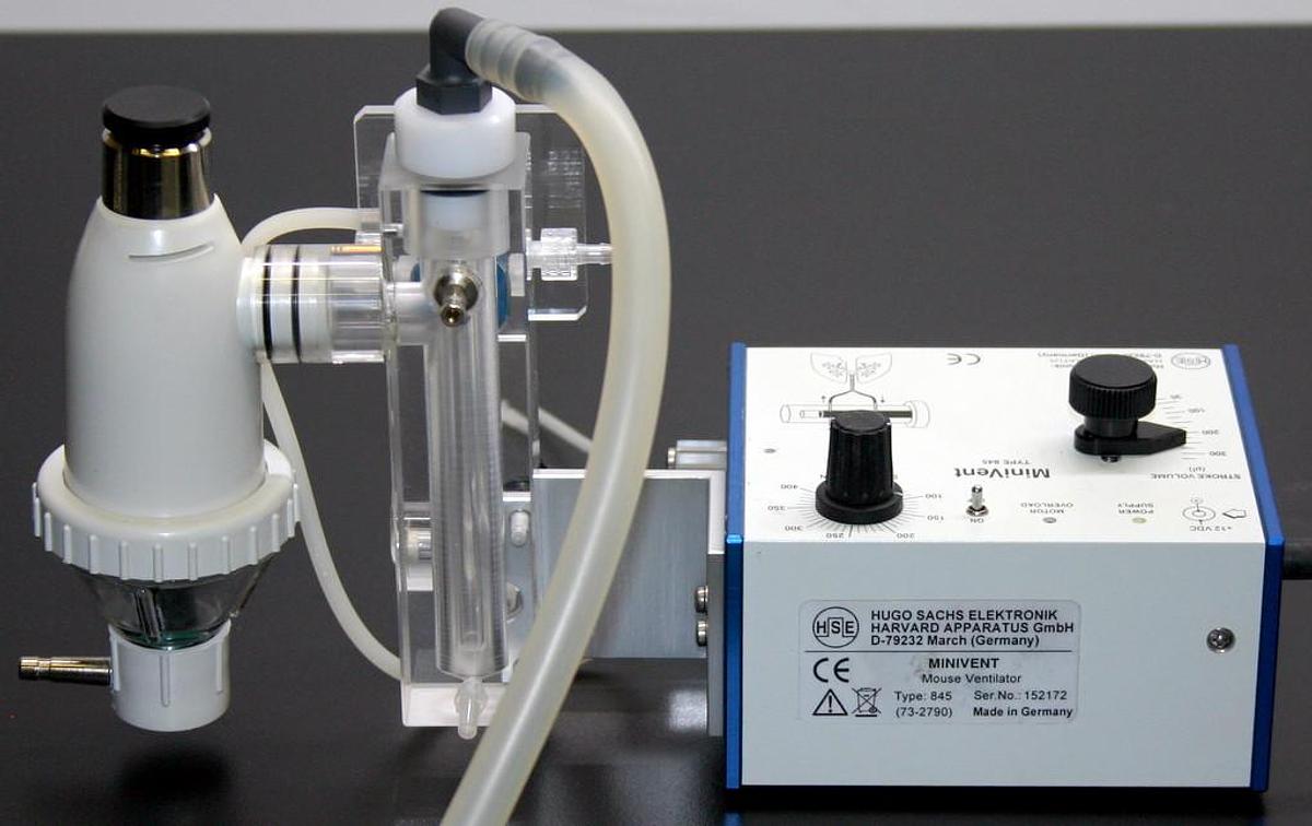 Used HSE HUGO SACHS ELEKTRONIK MOUSE VENTILATOR MINIVENT, MODEL 845 WITH NEBULIZER