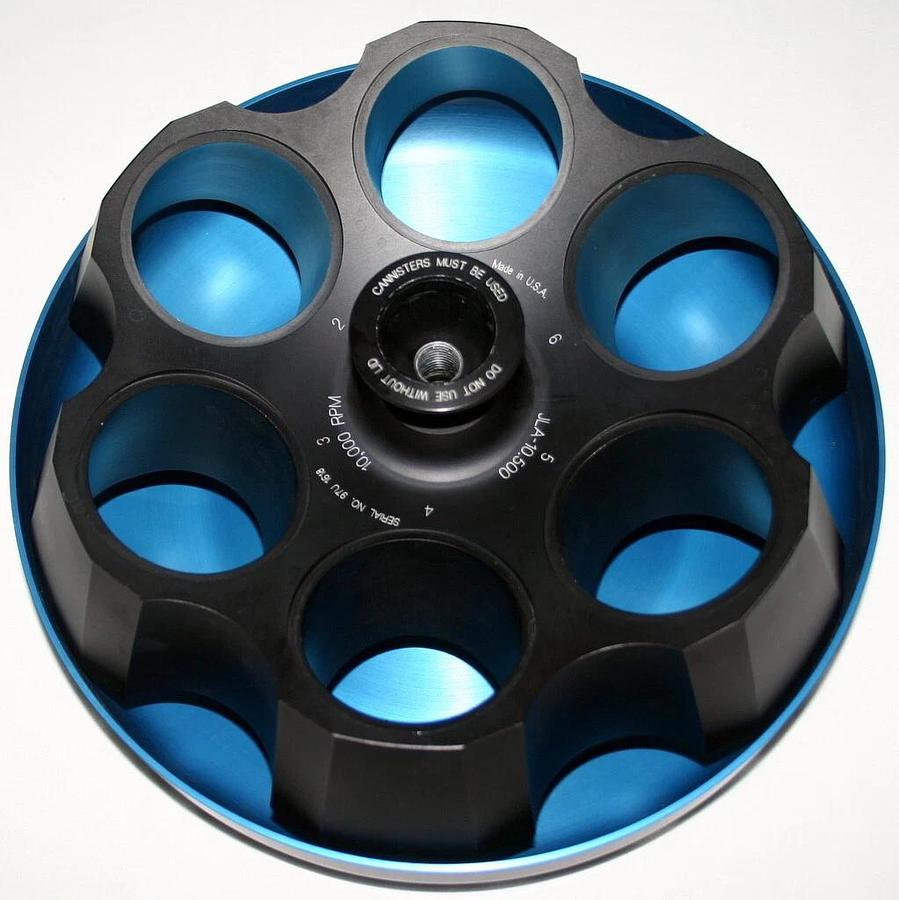 BECKMAN FIXED ANGLE ROTOR, MODEL JLA-10.500, 6 x 500 ML, INCLUDES CANISTERS